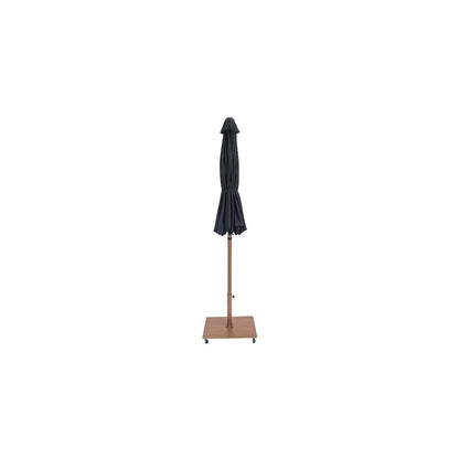 Fiji Black Fabric / Teak Aluminum Patio Umbrella with Base Sets