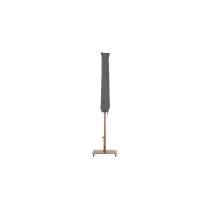 Fiji Black Fabric / Teak Aluminum Patio Umbrella with Base Sets