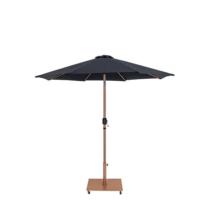 Fiji Black Fabric / Teak Aluminum Patio Umbrella with Base Sets