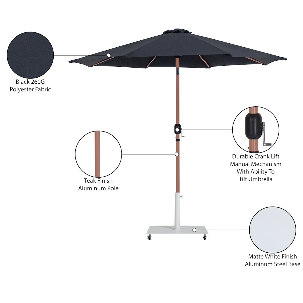 Fiji Black Fabric / Matte White Aluminum Patio Umbrella with Base Sets