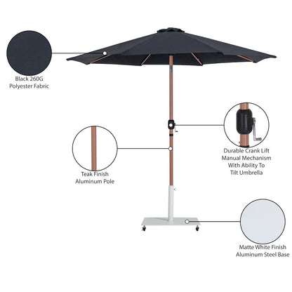 Fiji Black Fabric / Matte White Aluminum Patio Umbrella with Base Sets