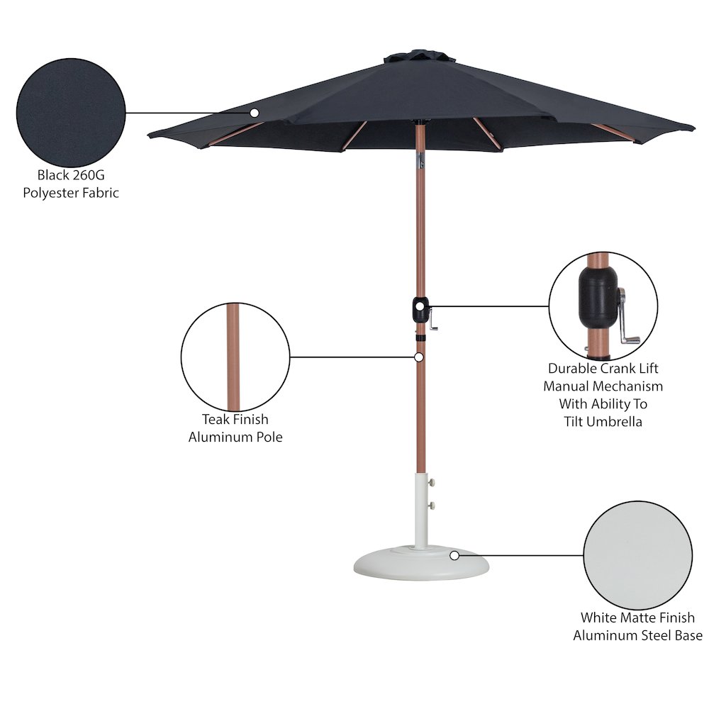 Fiji Black Fabric / Matte White Aluminum Patio Umbrella with Base Sets