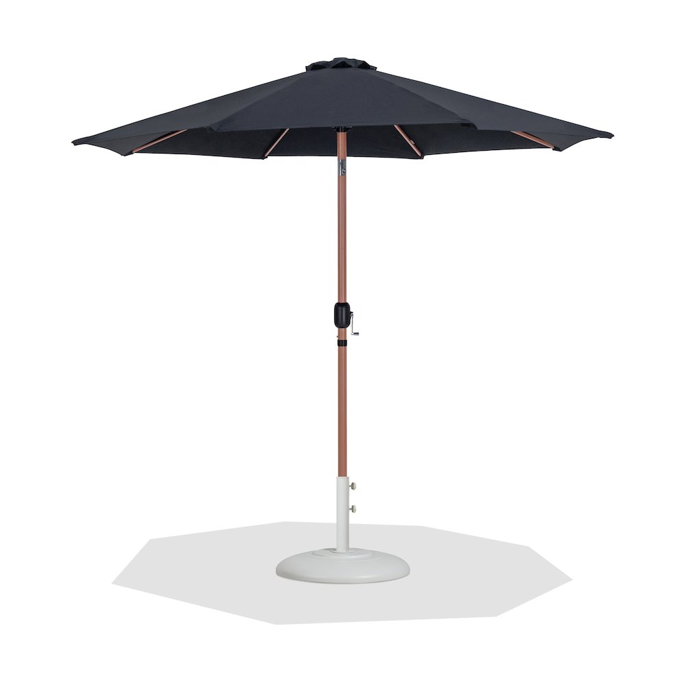 Fiji Black Fabric / Matte White Aluminum Patio Umbrella with Base Sets