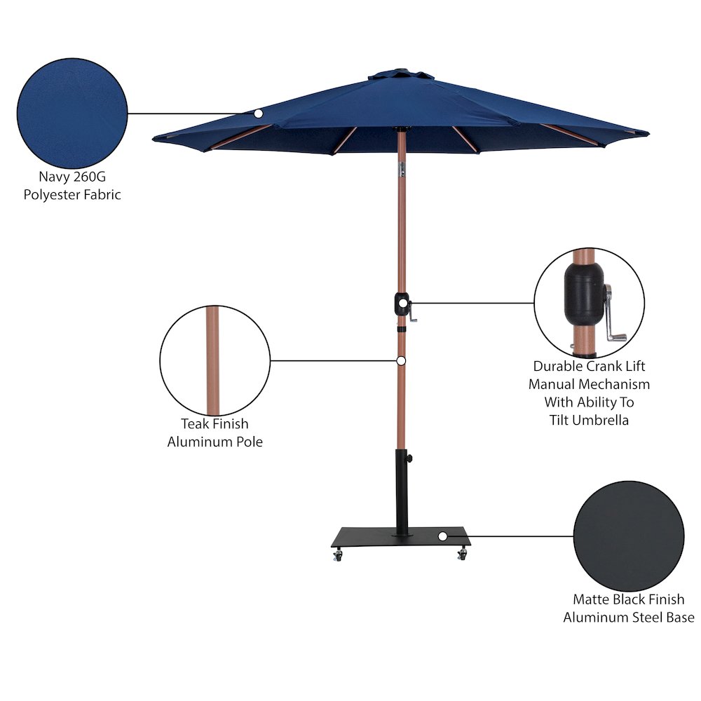 Fiji Navy Fabric / Matte Black Aluminum Patio Umbrella with Base Sets