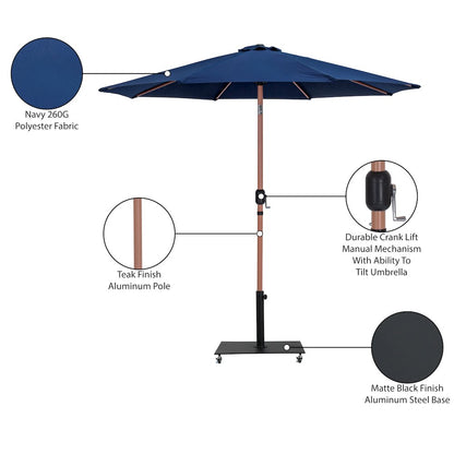 Fiji Navy Fabric / Matte Black Aluminum Patio Umbrella with Base Sets