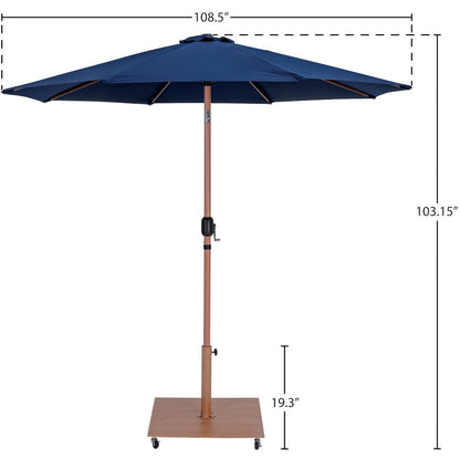 Fiji Navy Fabric / Teak Aluminum Patio Umbrella with Base Sets