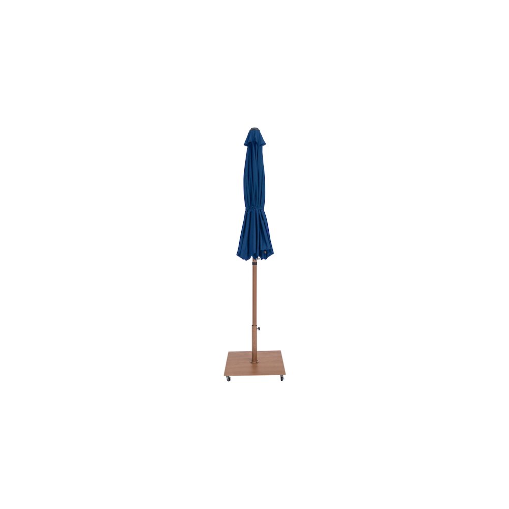 Fiji Navy Fabric / Teak Aluminum Patio Umbrella with Base Sets