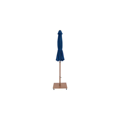 Fiji Navy Fabric / Teak Aluminum Patio Umbrella with Base Sets
