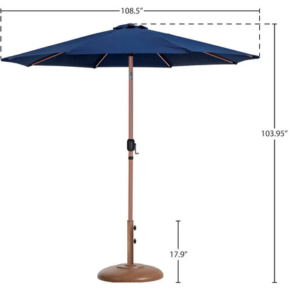 Fiji Navy Fabric / Teak Aluminum Patio Umbrella with Base Sets