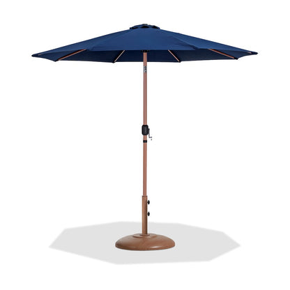 Fiji Navy Fabric / Teak Aluminum Patio Umbrella with Base Sets