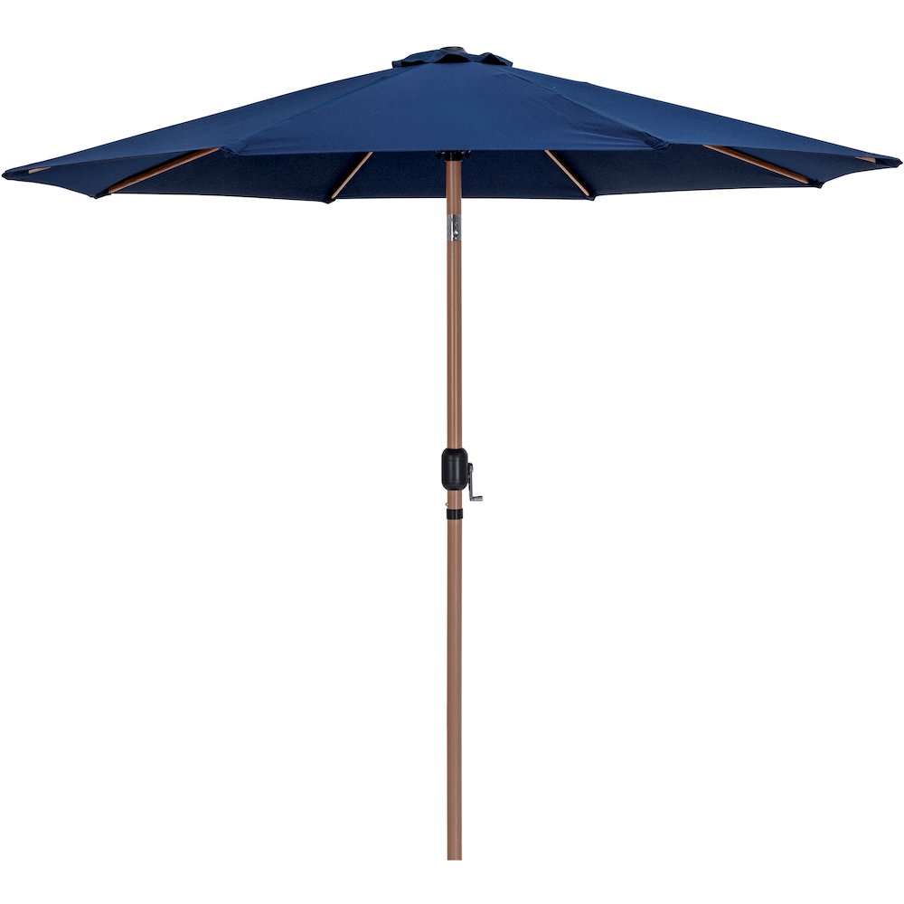 Fiji Navy Fabric / Teak Aluminum Patio Umbrella with Base Sets