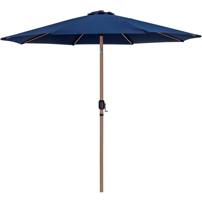 Fiji Navy Fabric / Teak Aluminum Patio Umbrella with Base Sets