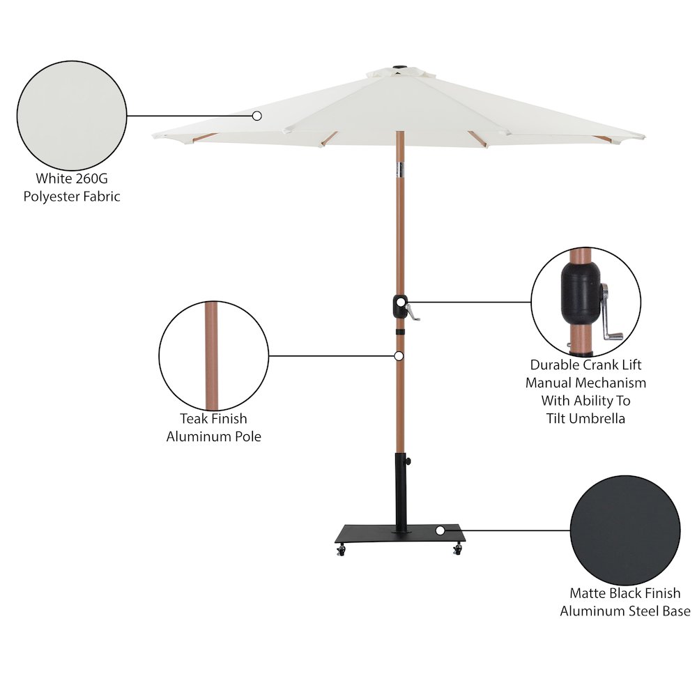 Fiji White Fabric / Matte Black Aluminum Patio Umbrella with Base Sets