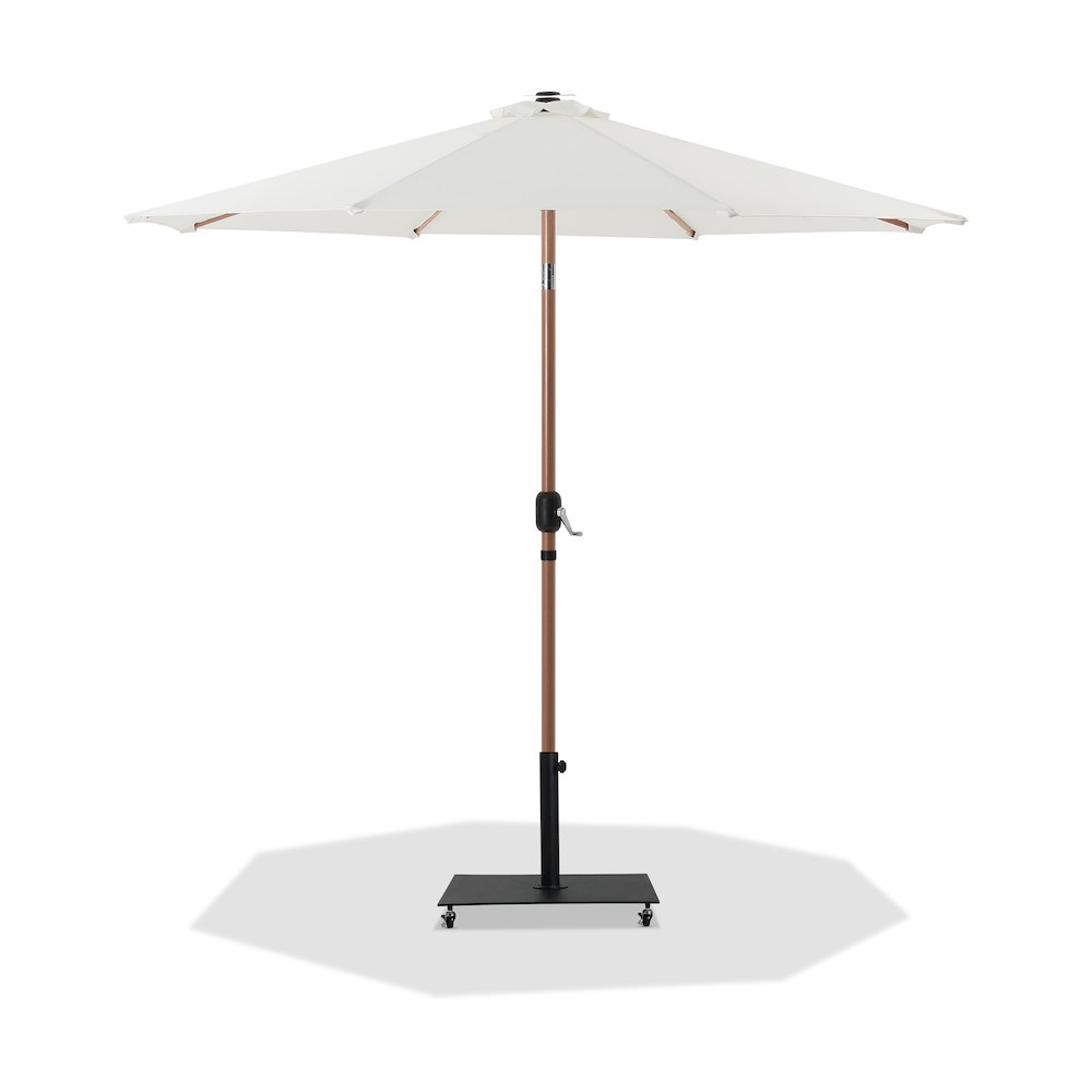 Fiji White Fabric / Matte Black Aluminum Patio Umbrella with Base Sets