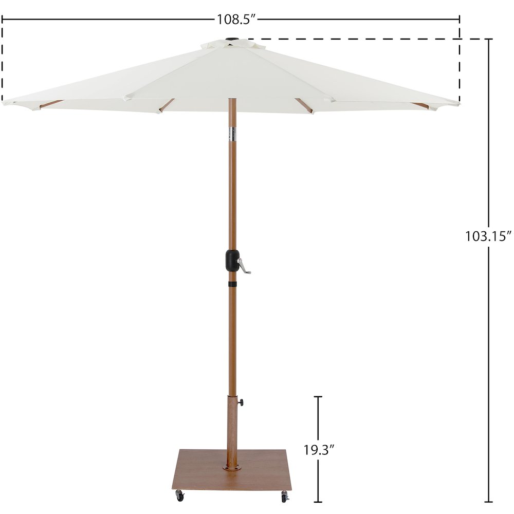 Fiji White Fabric / Teak Aluminum Patio Umbrella with Base Sets