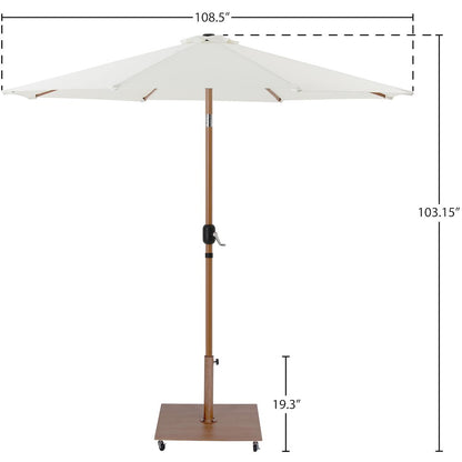 Fiji White Fabric / Teak Aluminum Patio Umbrella with Base Sets