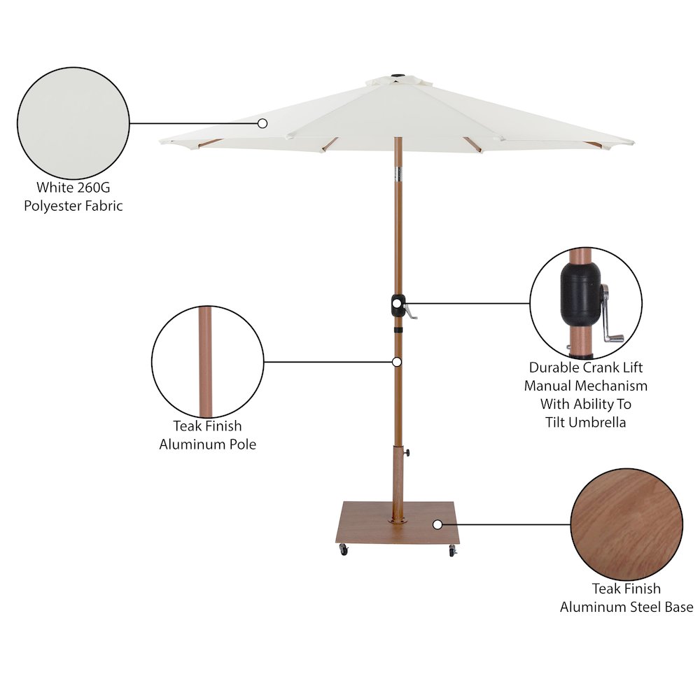 Fiji White Fabric / Teak Aluminum Patio Umbrella with Base Sets