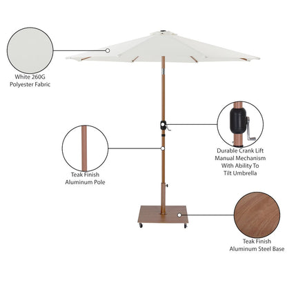 Fiji White Fabric / Teak Aluminum Patio Umbrella with Base Sets