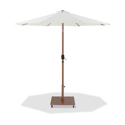 Fiji White Fabric / Teak Aluminum Patio Umbrella with Base Sets