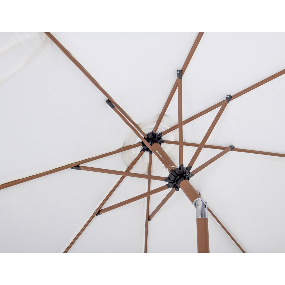 Fiji White Fabric / Teak Aluminum Patio Umbrella with Base Sets