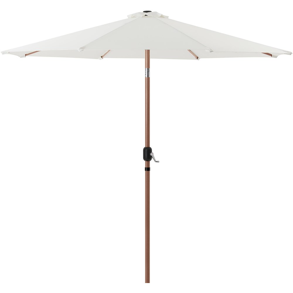 Fiji White Fabric / Teak Aluminum Patio Umbrella with Base Sets