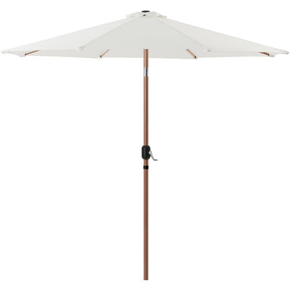 Fiji White Fabric / Teak Aluminum Patio Umbrella with Base Sets