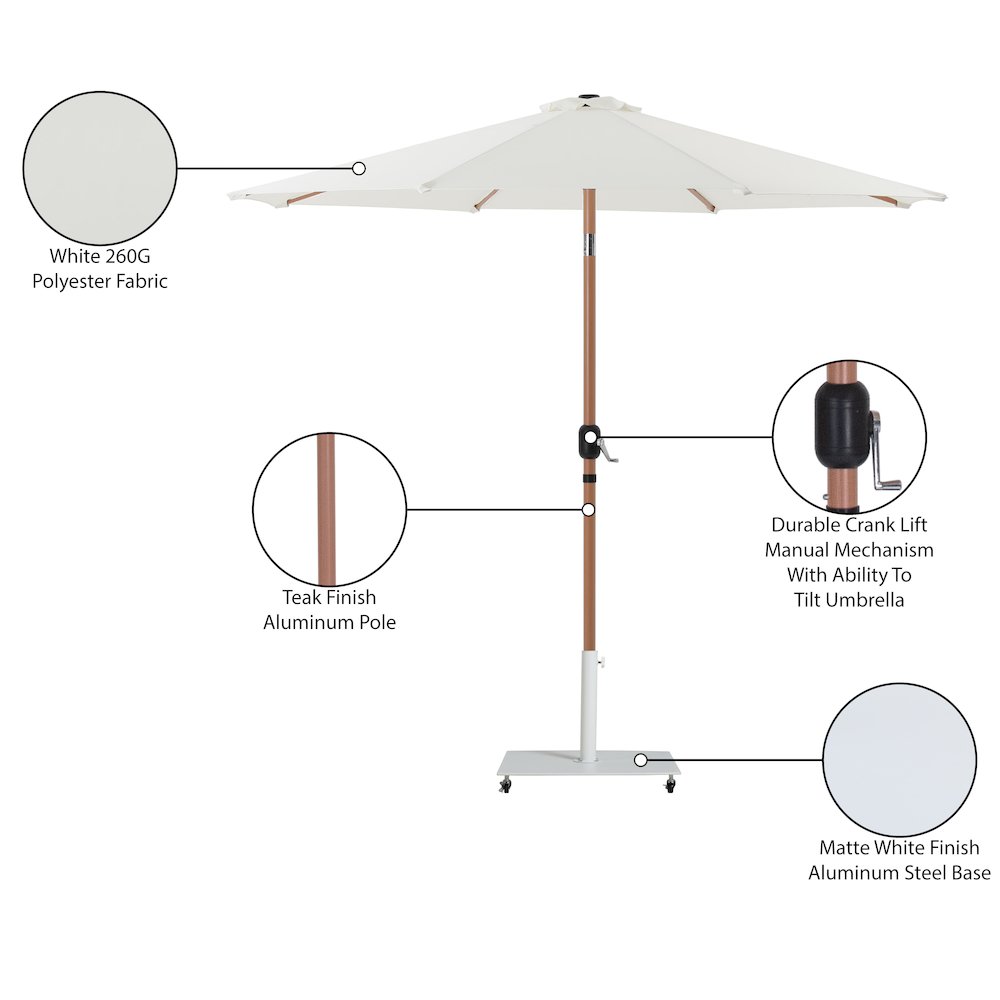 Fiji White Fabric / Matte White Aluminum Patio Umbrella with Base Sets