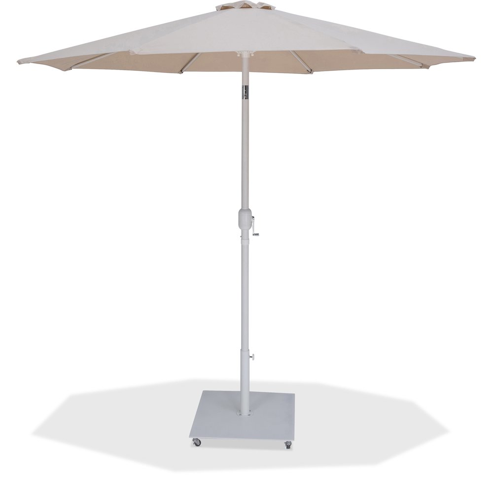 Fiji Beige Fabric / Matte White Aluminum Patio Umbrella with Base Sets