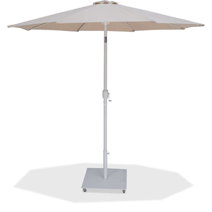 Fiji Beige Fabric / Matte White Aluminum Patio Umbrella with Base Sets