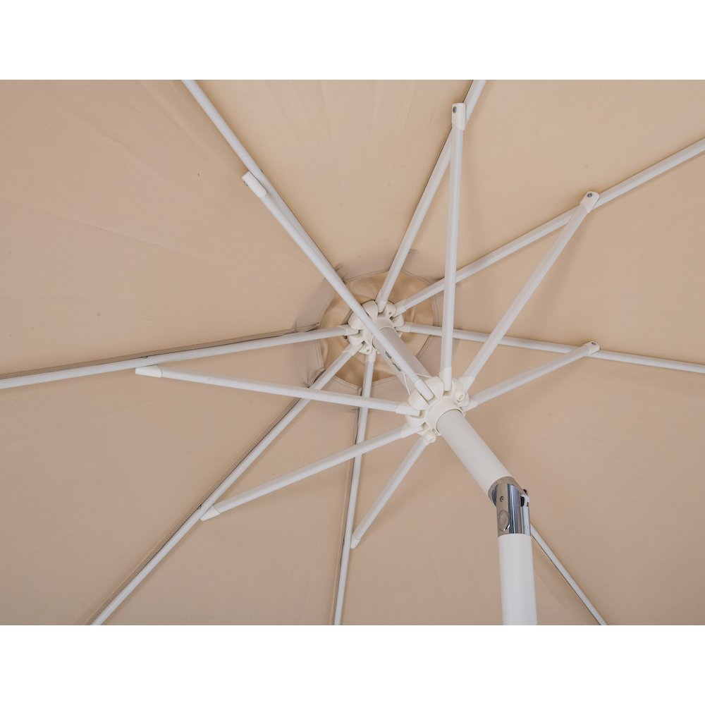 Fiji Beige Fabric / Matte White Aluminum Patio Umbrella with Base Sets