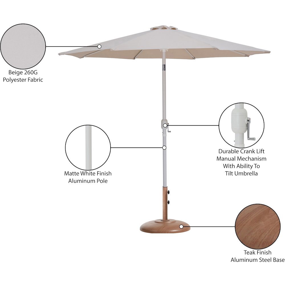 Fiji Beige Fabric / Teak Aluminum Patio Umbrella with Base Sets