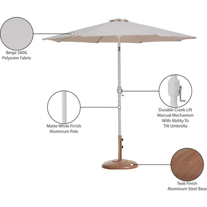 Fiji Beige Fabric / Teak Aluminum Patio Umbrella with Base Sets