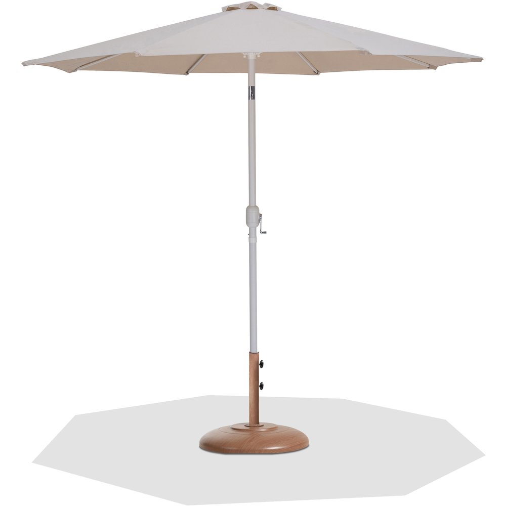 Fiji Beige Fabric / Teak Aluminum Patio Umbrella with Base Sets