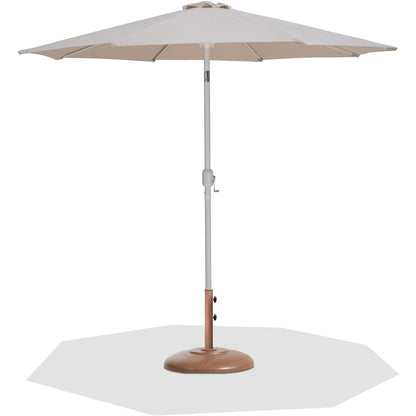 Fiji Beige Fabric / Teak Aluminum Patio Umbrella with Base Sets