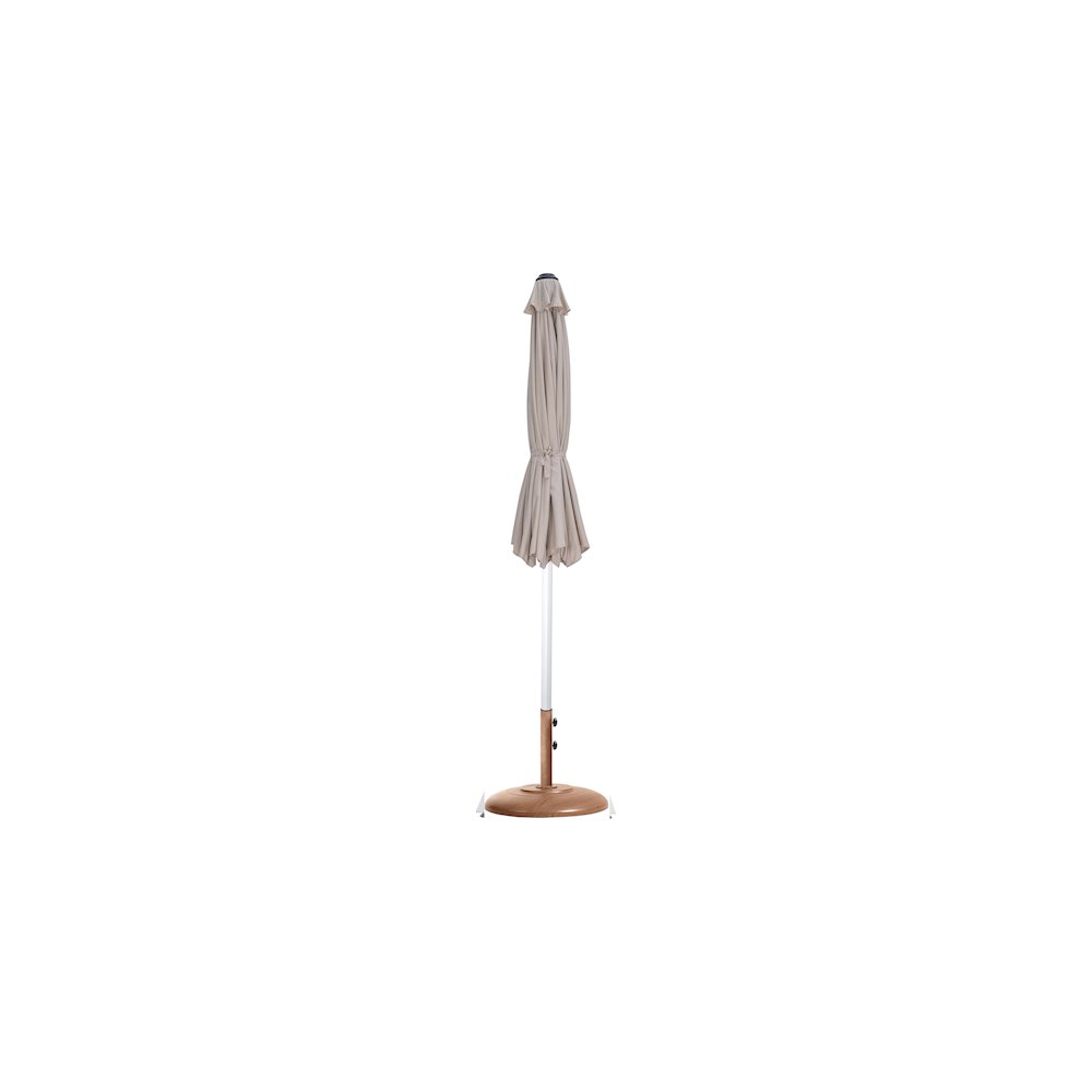 Fiji Beige Fabric / Teak Aluminum Patio Umbrella with Base Sets