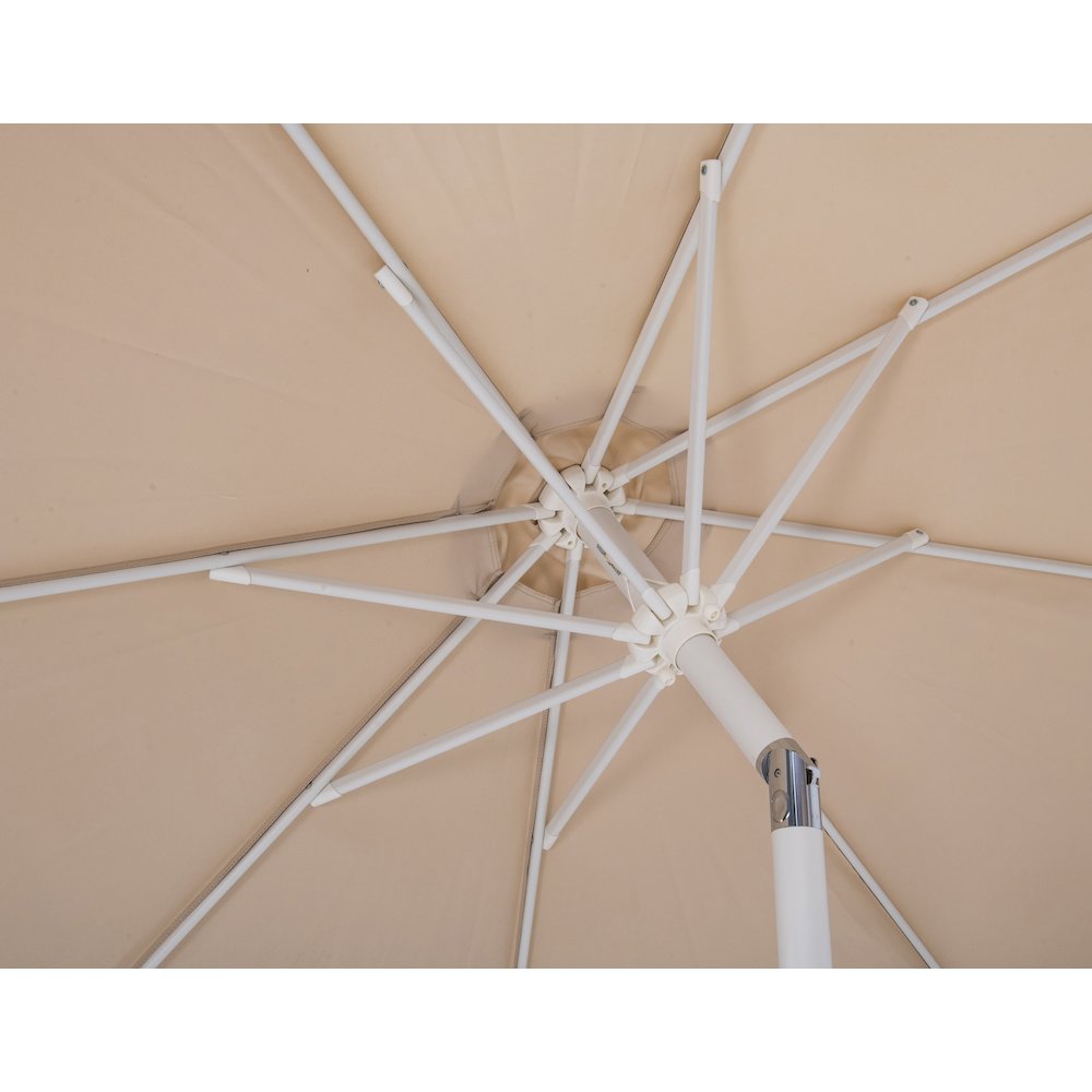 Fiji Beige Fabric / Teak Aluminum Patio Umbrella with Base Sets