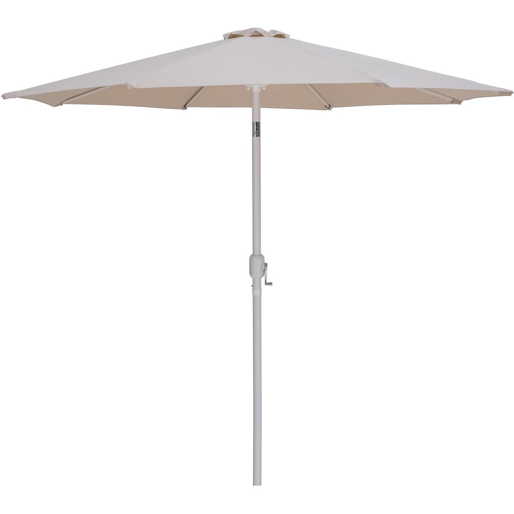 Fiji Beige Fabric / Teak Aluminum Patio Umbrella with Base Sets