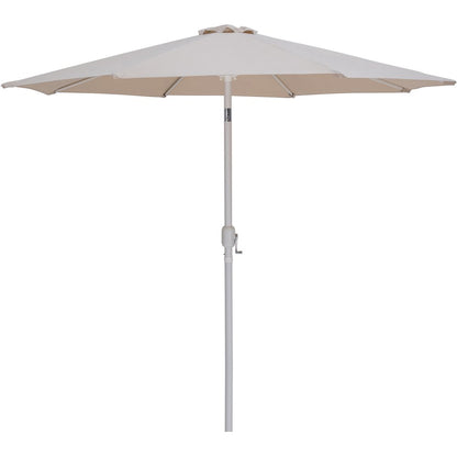 Fiji Beige Fabric / Teak Aluminum Patio Umbrella with Base Sets