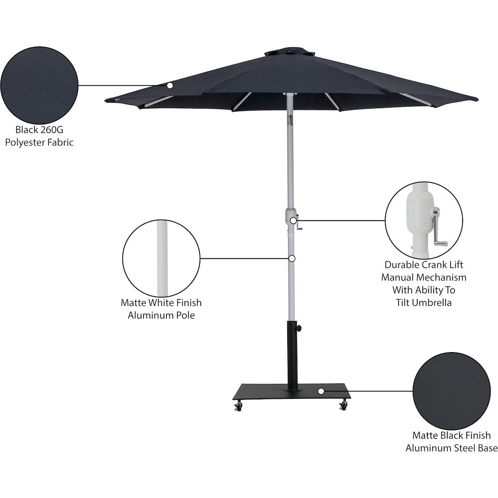 Fiji Black Fabric / Matte Black Aluminum Patio Umbrella with Base Sets