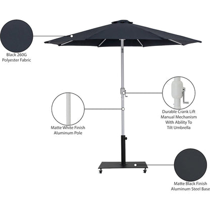 Fiji Black Fabric / Matte Black Aluminum Patio Umbrella with Base Sets
