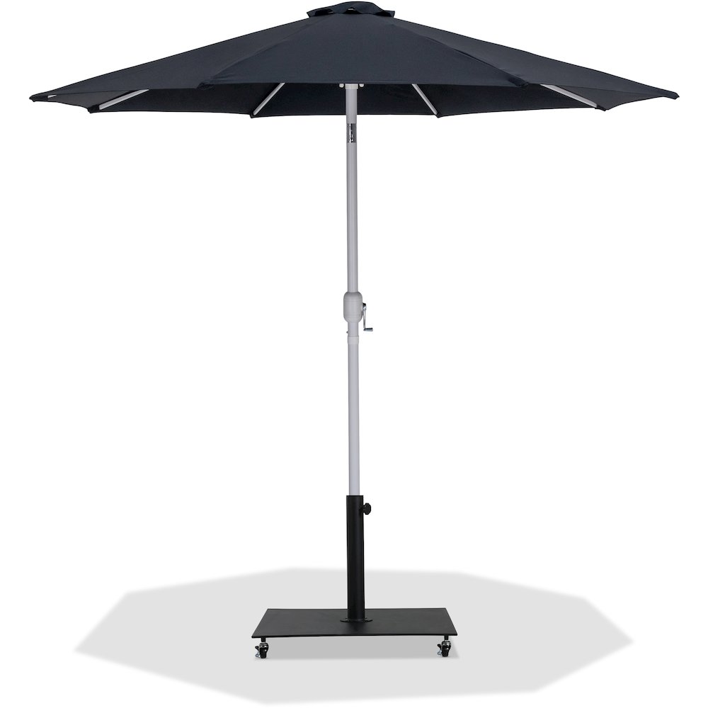 Fiji Black Fabric / Matte Black Aluminum Patio Umbrella with Base Sets