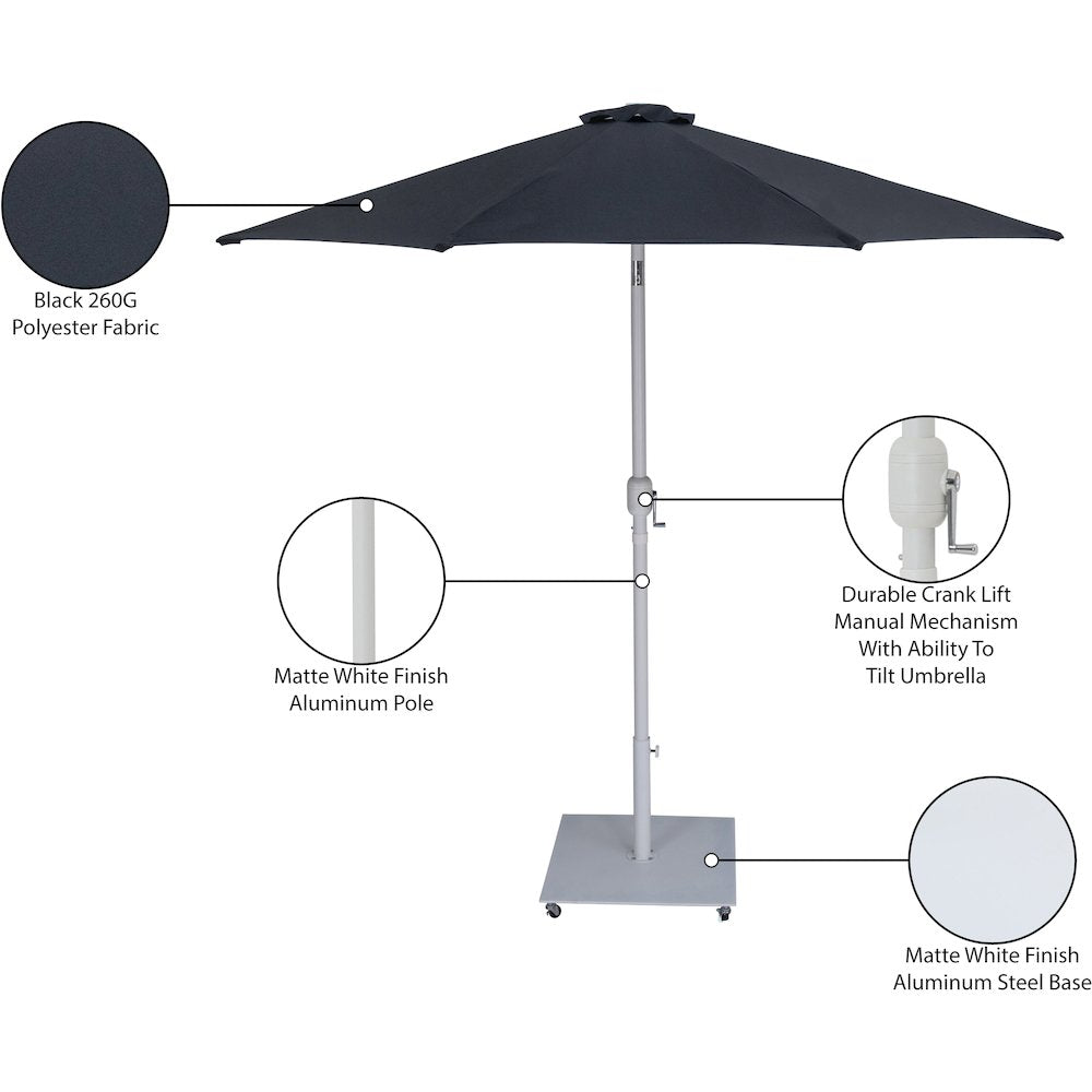 Fiji Black Fabric / Matte White Aluminum Patio Umbrella with Base Sets