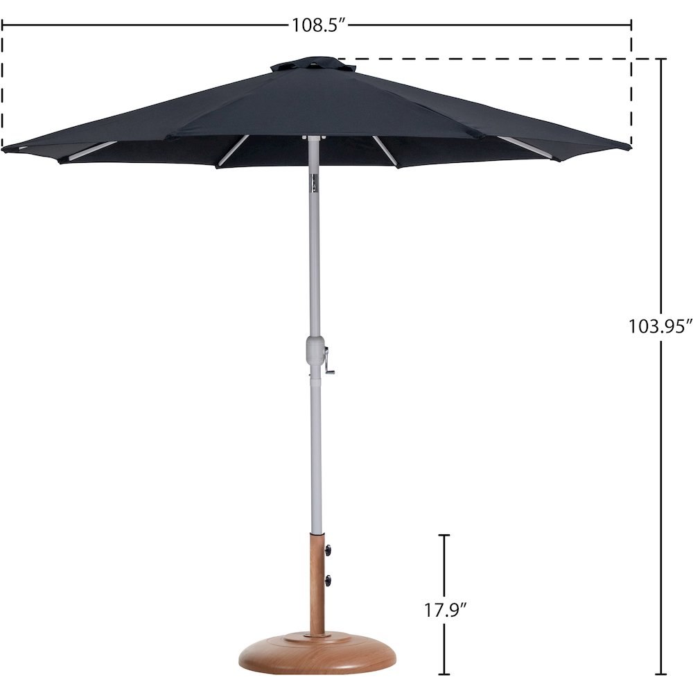 Fiji Black Fabric / Teak Aluminum Patio Umbrella with Base Sets