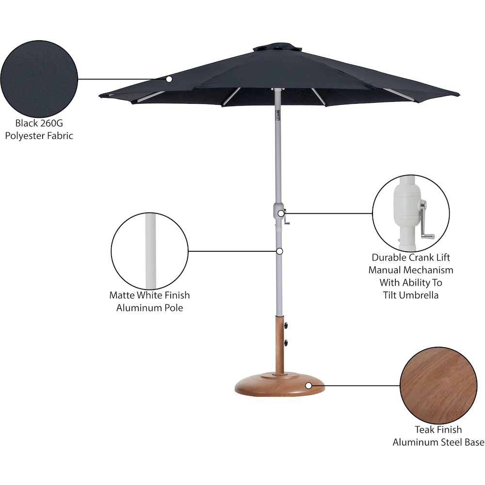 Fiji Black Fabric / Teak Aluminum Patio Umbrella with Base Sets