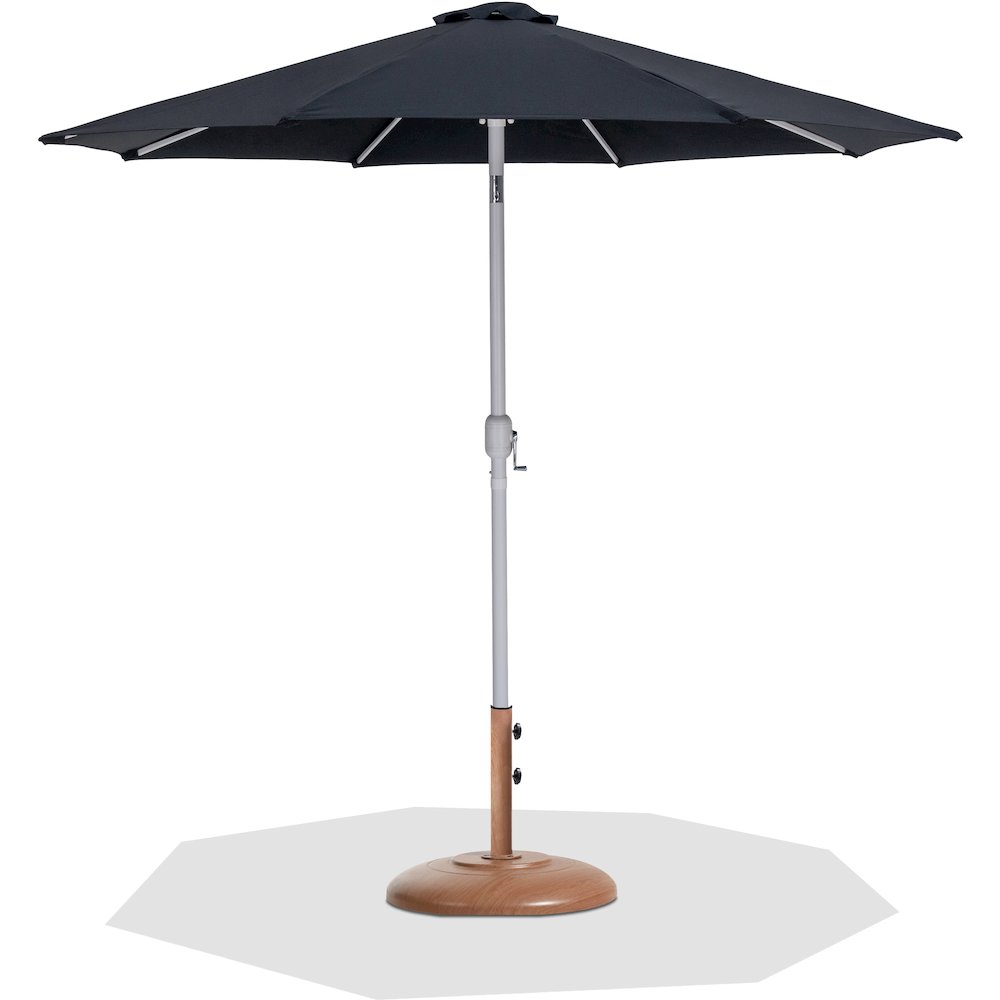 Fiji Black Fabric / Teak Aluminum Patio Umbrella with Base Sets