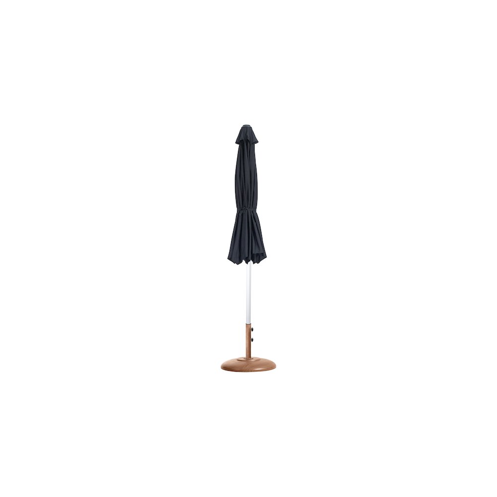 Fiji Black Fabric / Teak Aluminum Patio Umbrella with Base Sets