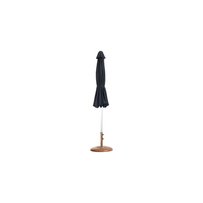 Fiji Black Fabric / Teak Aluminum Patio Umbrella with Base Sets