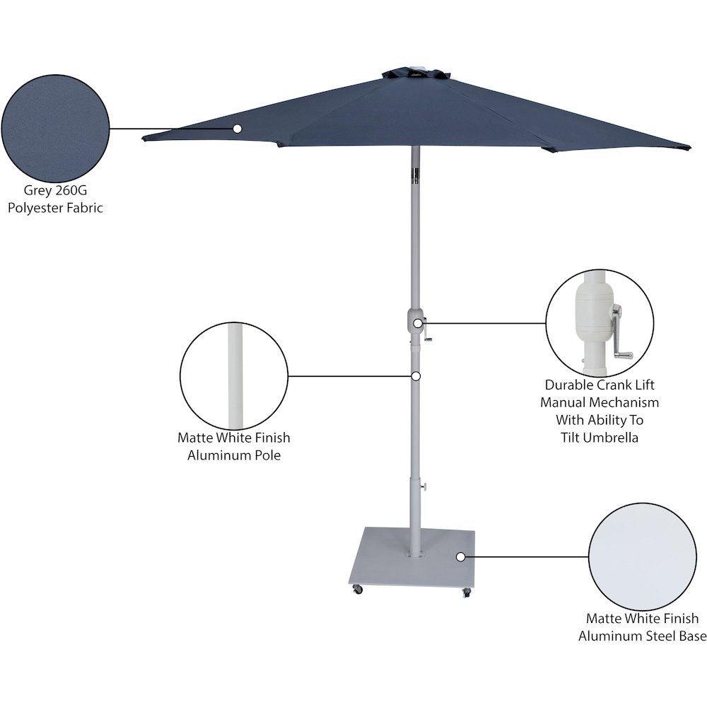 Fiji Grey Fabric / Matte White Aluminum Patio Umbrella with Base Sets