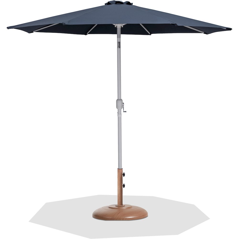 Fiji Grey Fabric / Teak Aluminum Patio Umbrella with Base Sets