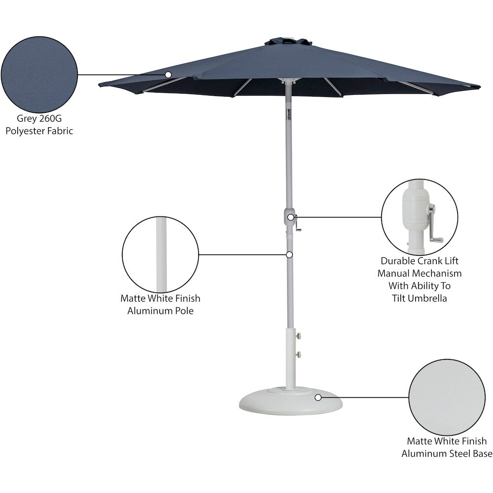 Fiji Grey Fabric / Matte White Aluminum Patio Umbrella with Base Sets